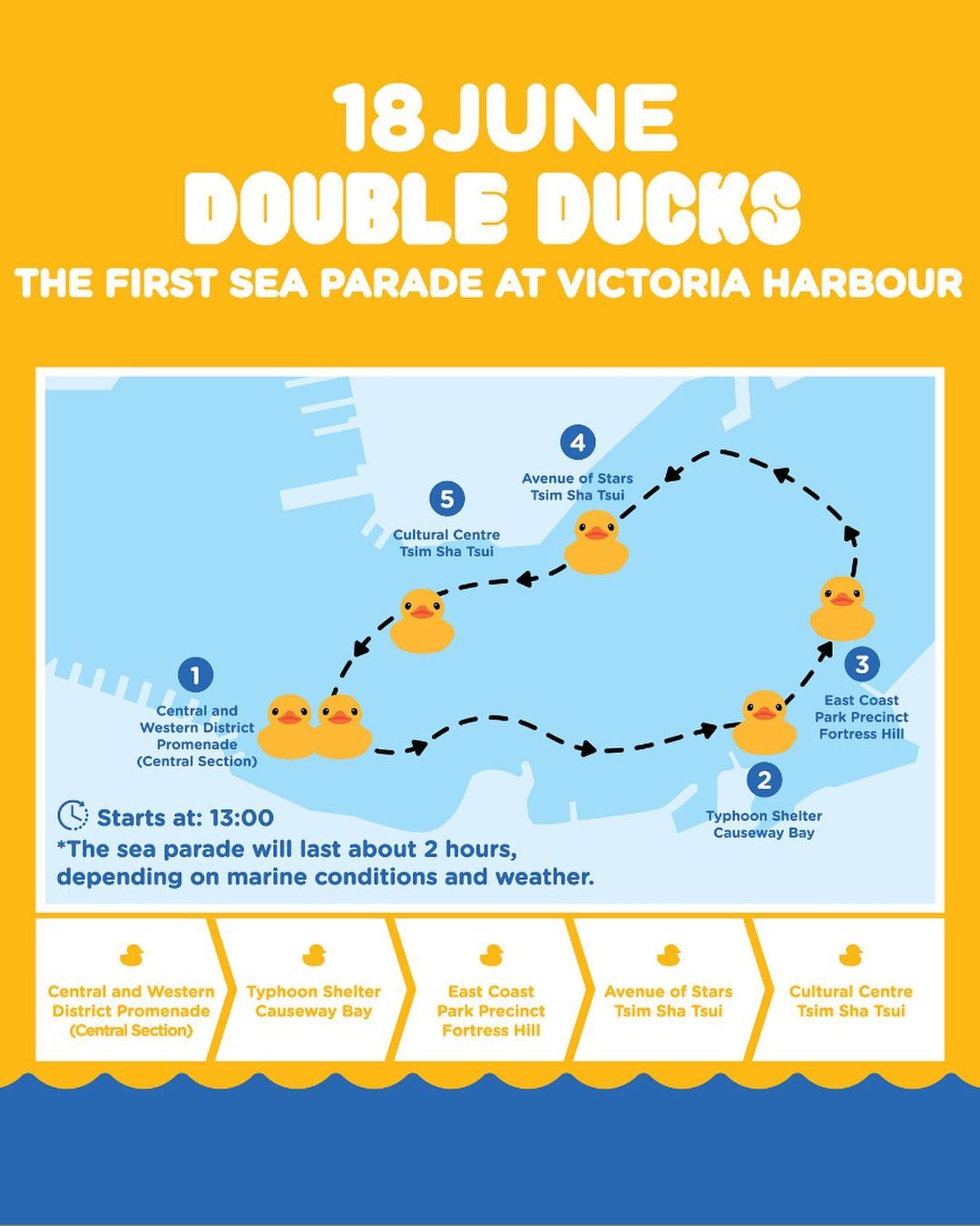 The route map for the giant rubber duck's sea parade on June 18.