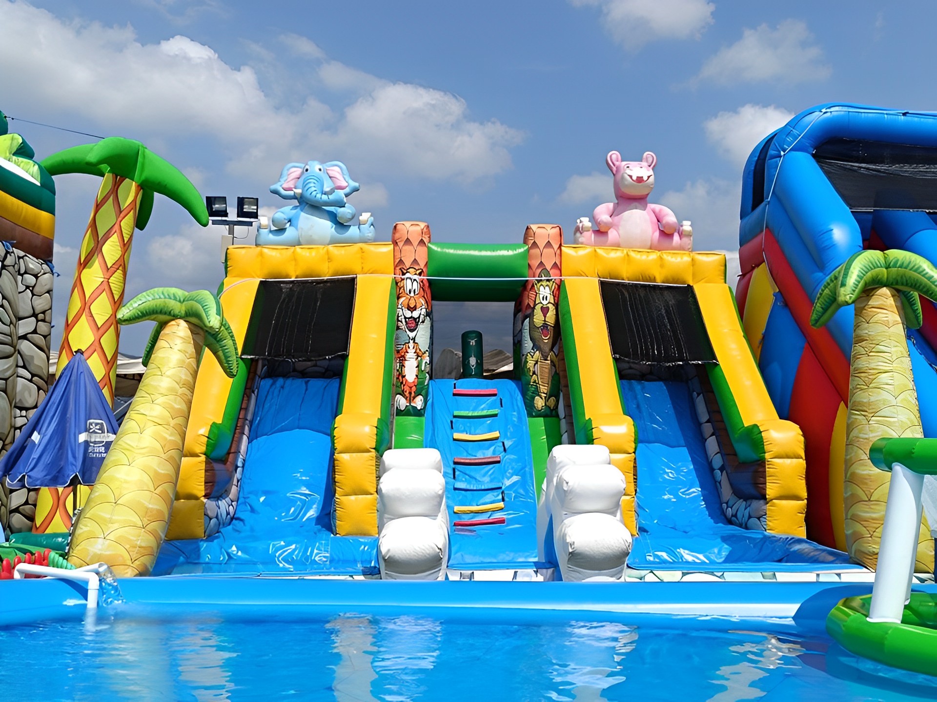 Make a splash with the enormous water slides at Fun Fun Inflatable Water World.