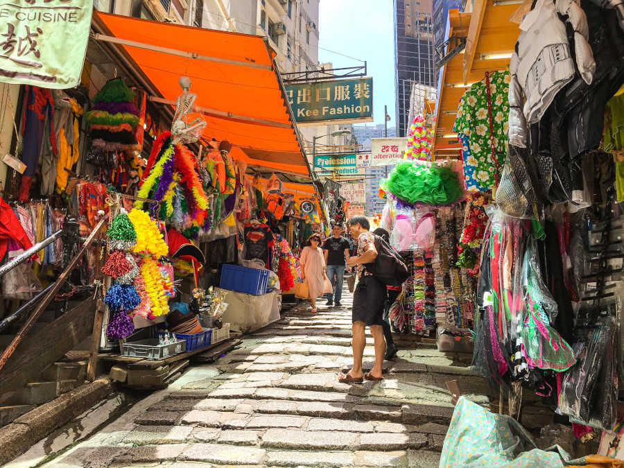 street stalls on pottinger street in hong kong