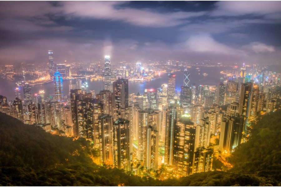 hong kong city view at night time from the peak