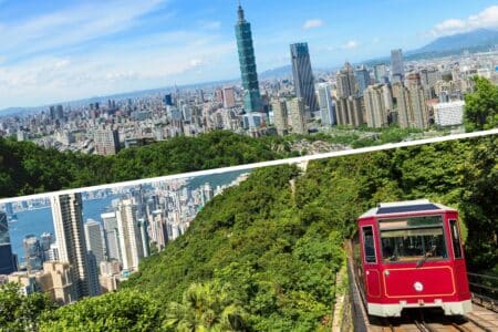 UPDATED: Cathay Pacific To Hold A Lucky Draw To Give Out 36,090 Free Tickets To Hong Kong From Taiwan, From July 25-31 A collage comprising an image of th Taipei skyline (top) and the Hong Kong Peak Tram with Victoria Harbour in the background (bottom)