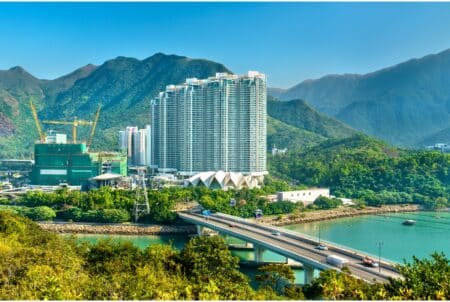 A view of residential buildings in Tung Chung, Hong Kong.