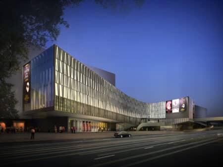 An artists impression of the East Kowloon Cultural Centre in Hong Kong.