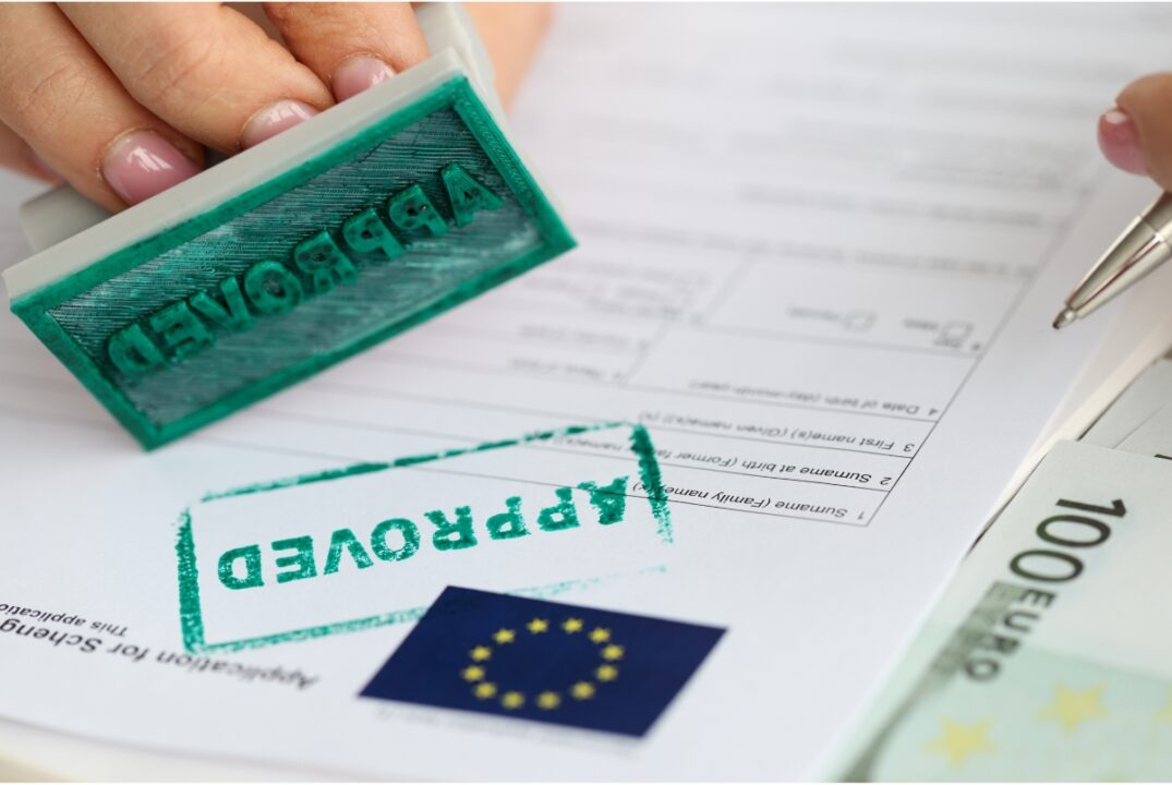 A Schengen visa application being approved.