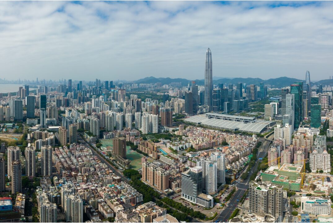 A panoramic view of Shenzhen's city skyline and housing.