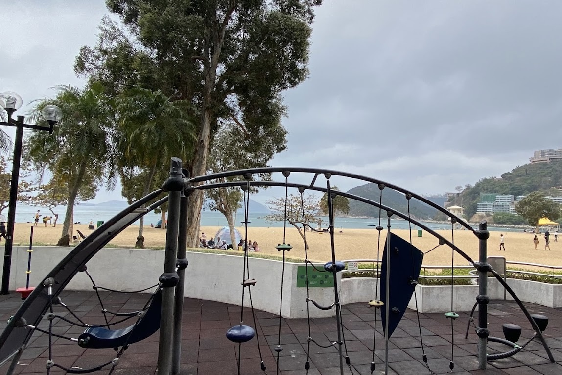 the beach playground at repulse bay is popular among kids for its rope climbing frames