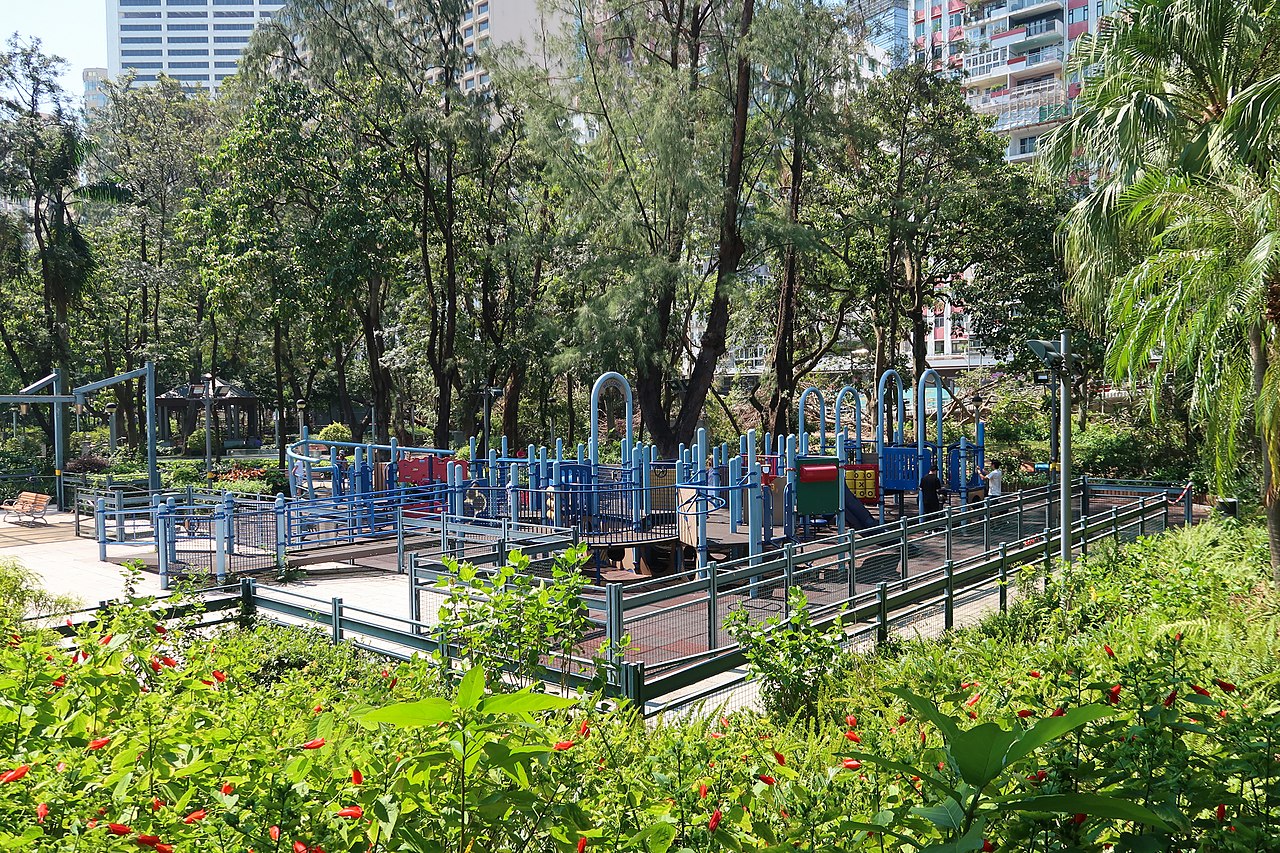 the 19-hectare victoria park in the heart of hong kong is home to four playgrounds