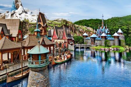 a view of the world of frozen at hong kong disneyland