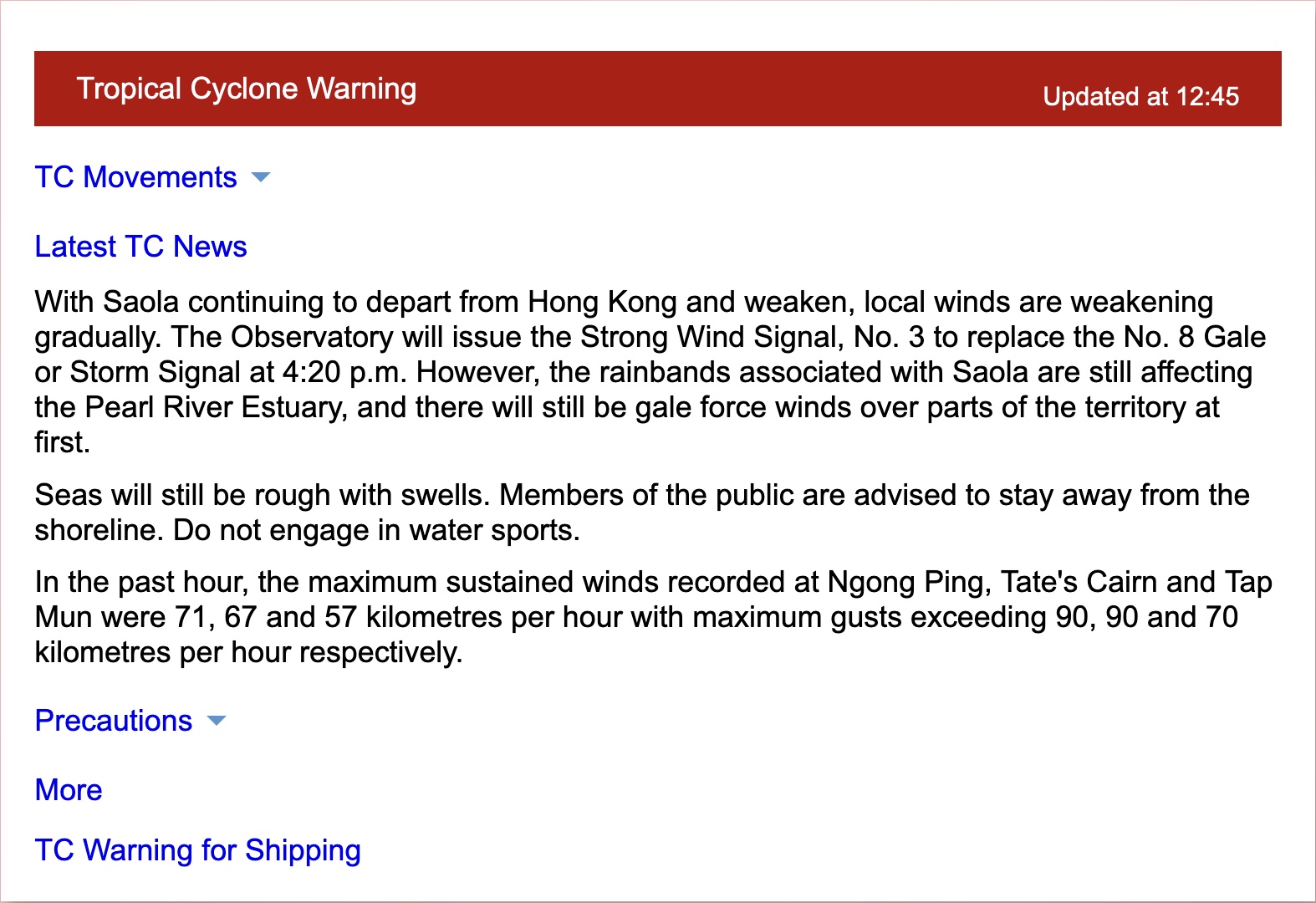 Report from the Hong Kong Observatory on September 2nd, 12.45PM