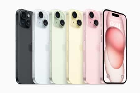 iPhone 15 Available In Hong Kong On September 22 (Pre-Orders Open On September 15) a lineup of the iphone 15 models in black, blue, greem, yellow, and pink