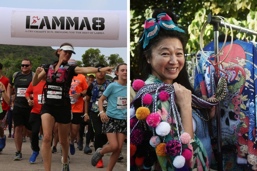 a collage showing two images from the lamma fun day beach music festival. the image on the left shows runners at ine of the trail8 races. the image on the right shows a woman holding up pieces from an arts and crafts fair.