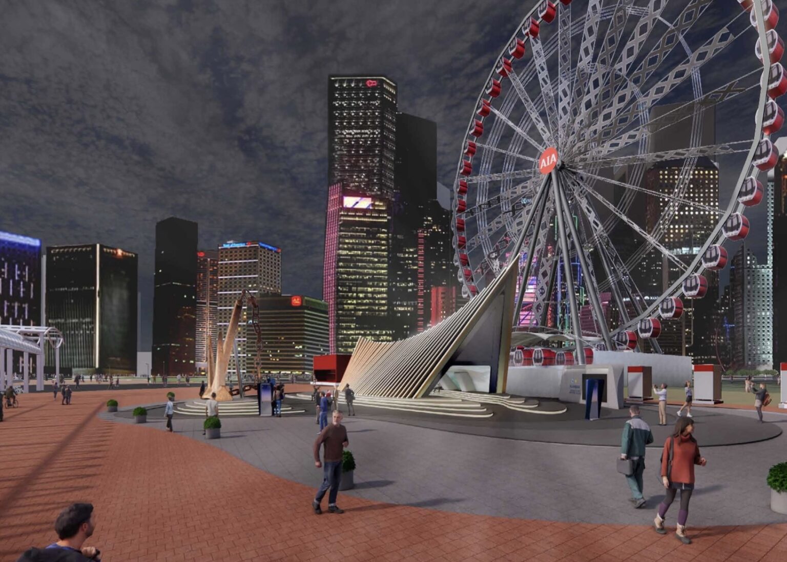 an artist's impression of the new visitor centre and anchor display at hong kong's central harbourfront