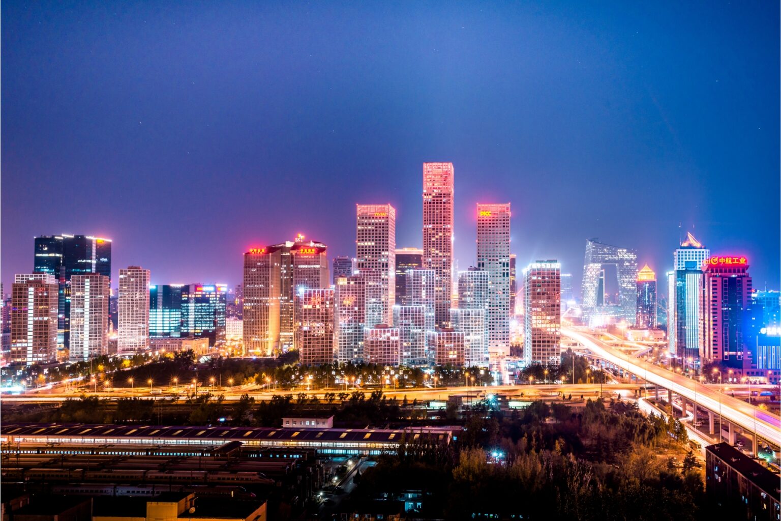 a view of the beijing city skyline by night