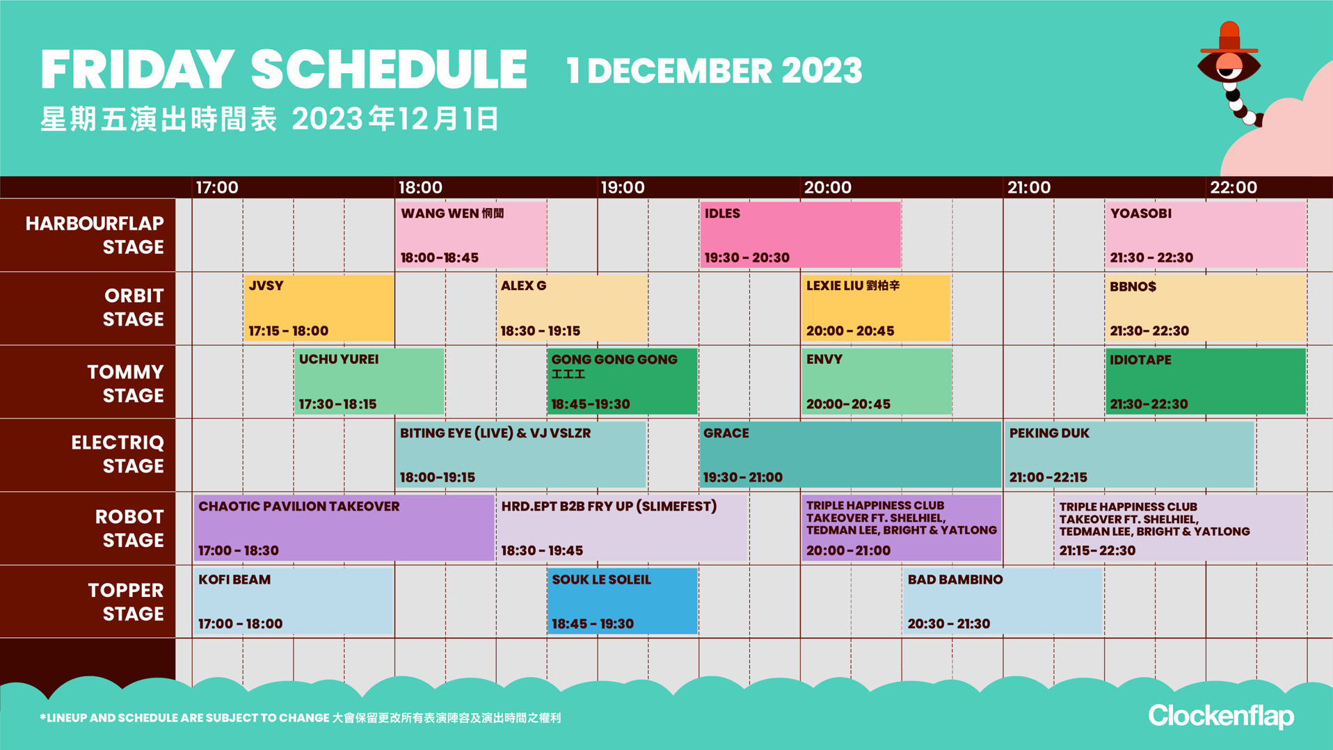 friday schedule clockenflap december 2023