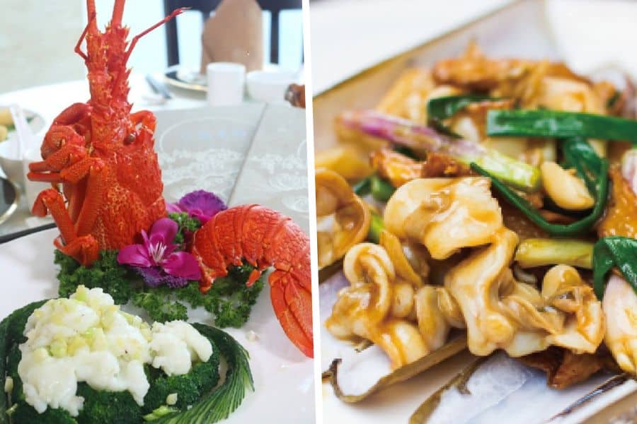the lobster sashimi and fried razor clams at loaf on seafood restaurant in sai kung
