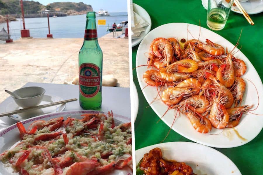 seafood with waterfront view and boiled fresh shrimps at ming kee seafood restaurant on po toi island