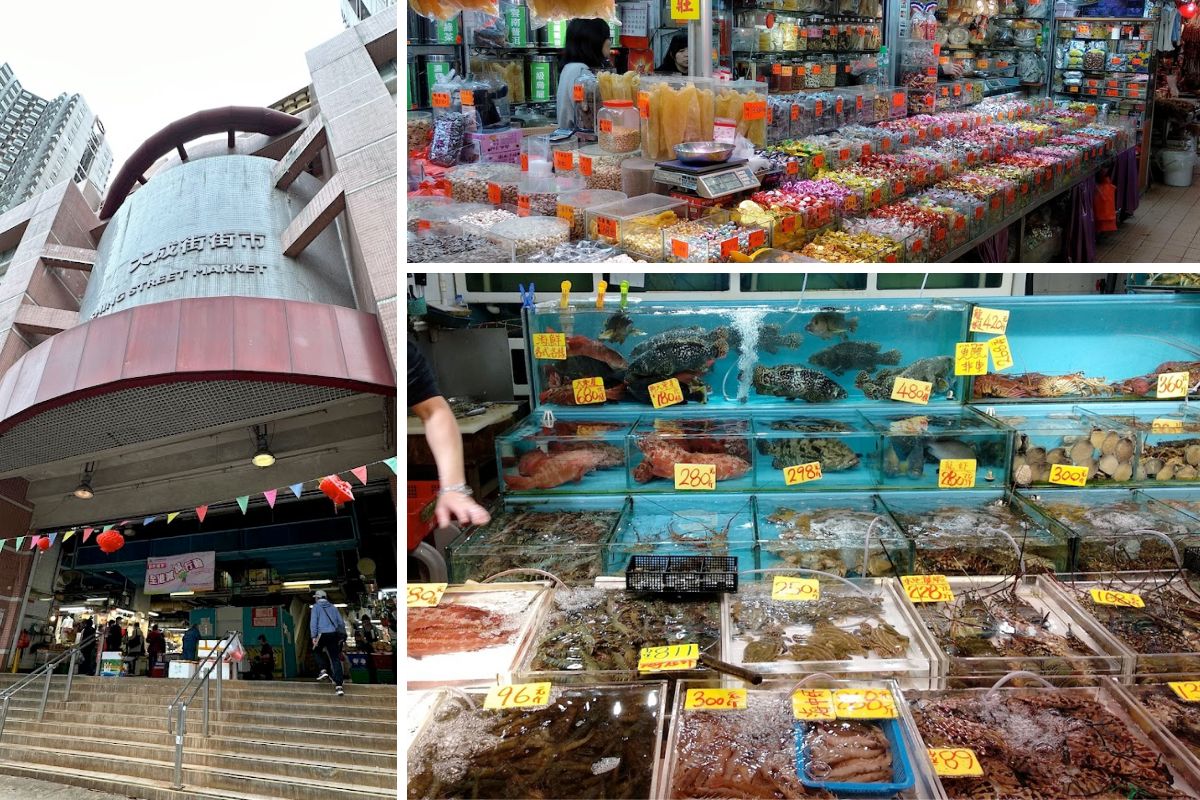 Shops inside the Tai Shing Street Market building 