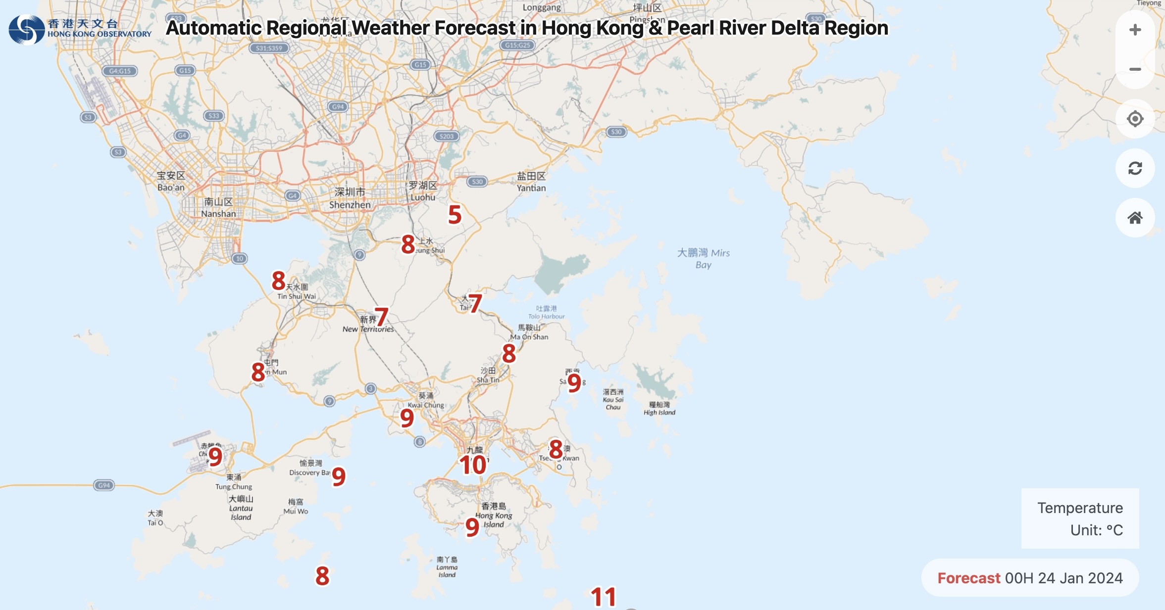hong kong observatory temperature predictions for january 24, 2024