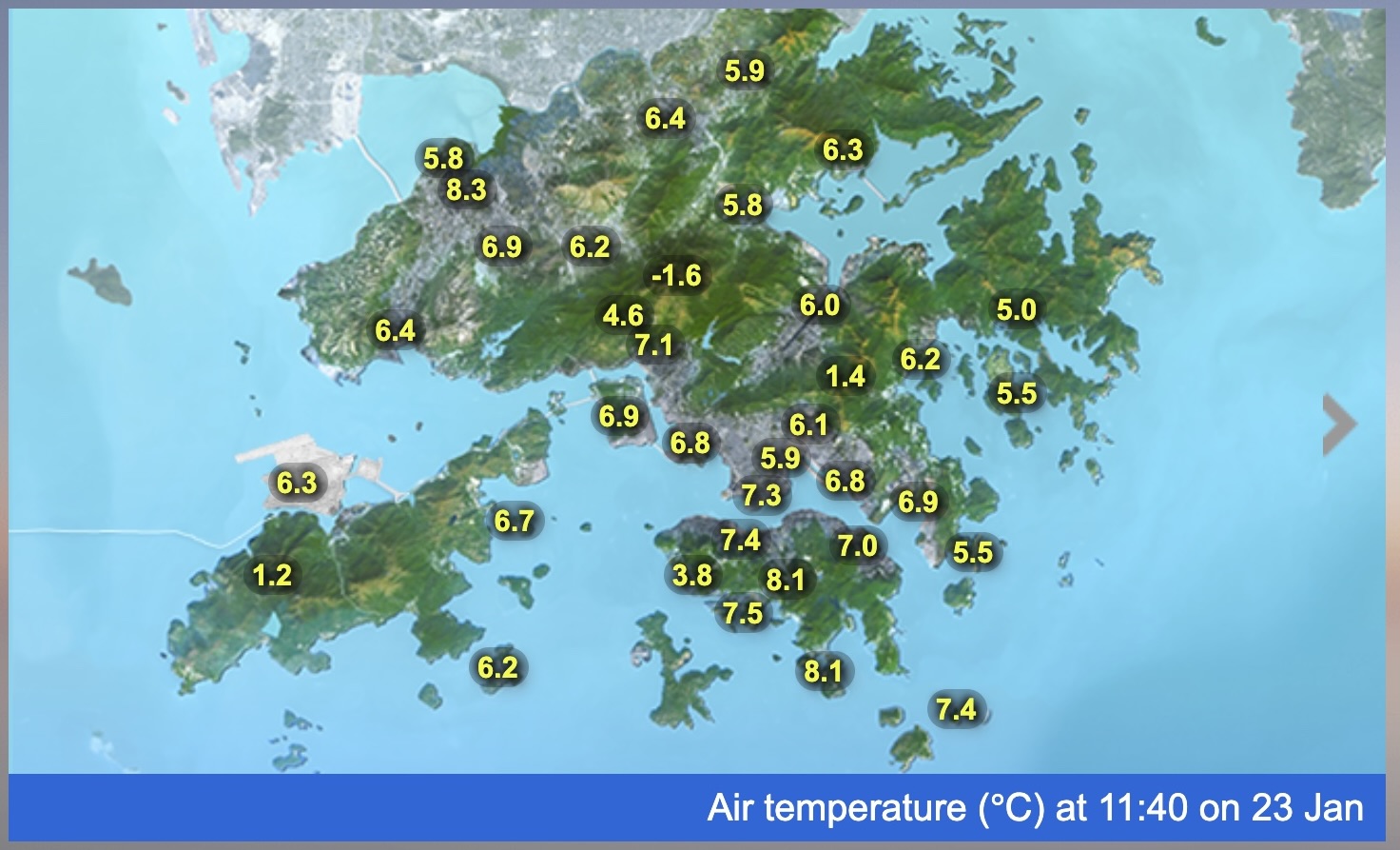 hong kong temperatures january 23 morning