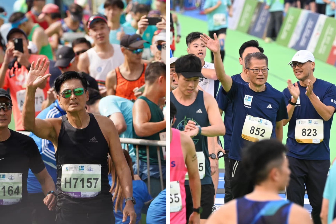 chow yun-fat and paul chan at hong kong marathon 2024