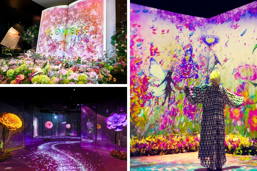 naked flowers exhibition with naked big book, big flower garden and wild flower garden rooms