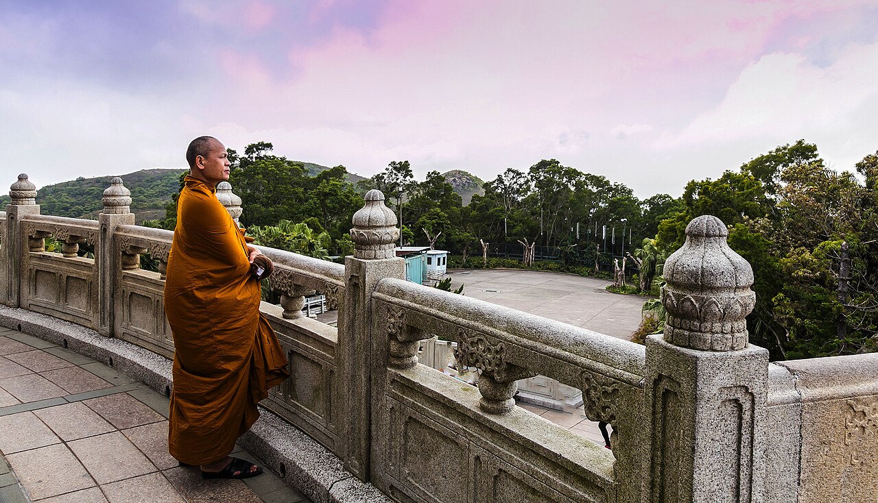 buddhist monk at lantau island in hong kong