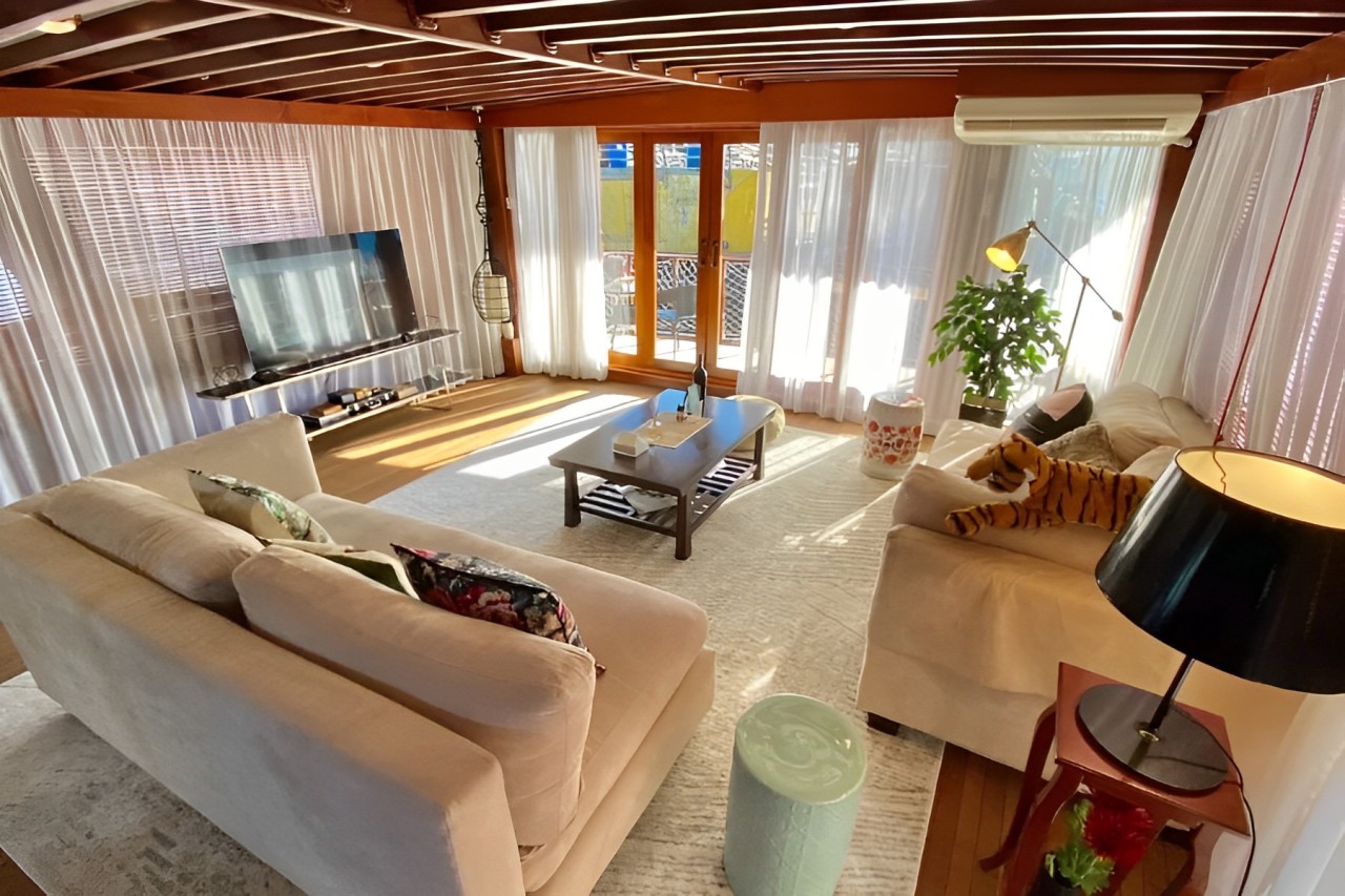 interiors of a houseboat in hong kong