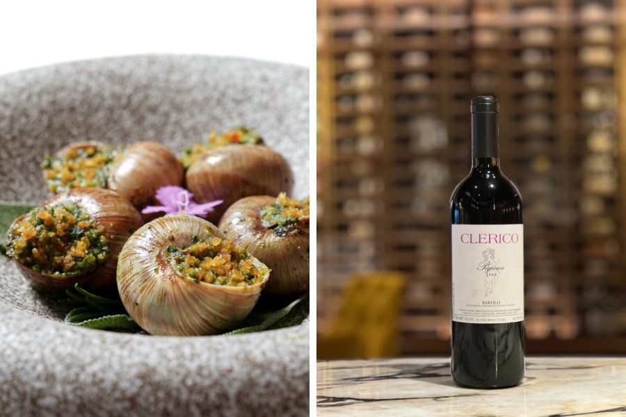 classic escargot and clerico wine