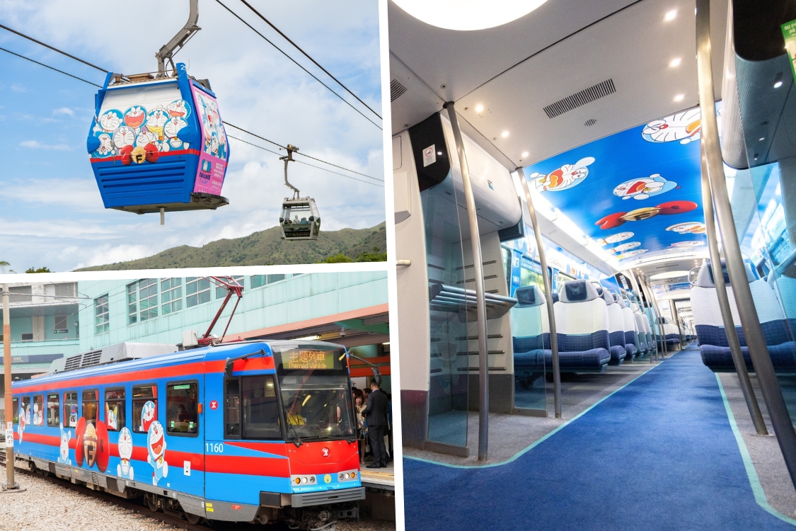 doraemon cable car, light rail and airport express interiors hong kong
