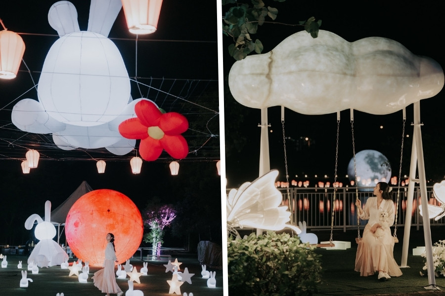 rosey moon and inflatable moon on the late at tai po late house