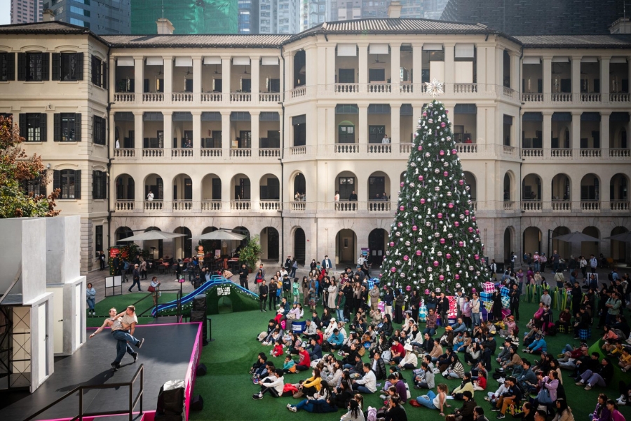 the 12-m christmas tree at tai kwun outdoor area