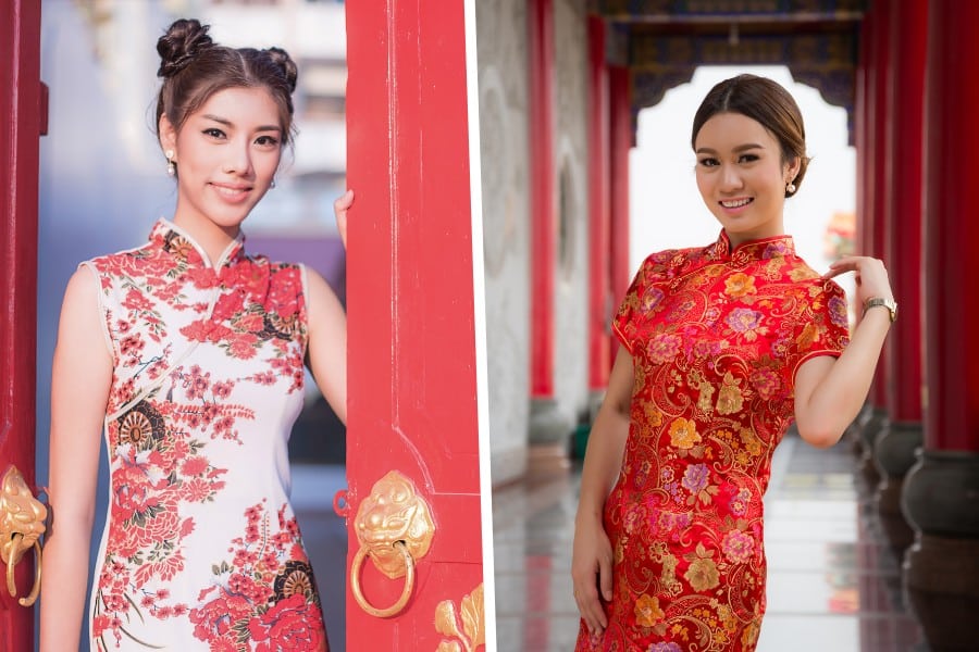 two women wearing traditional chinese dress qipao