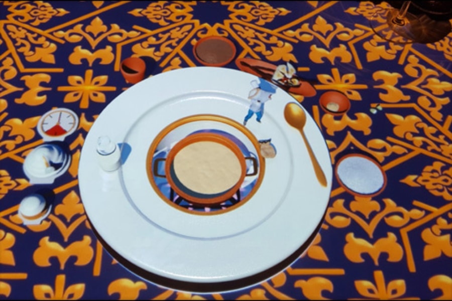 the animation of new restaurant le petit chef preparing a dish 