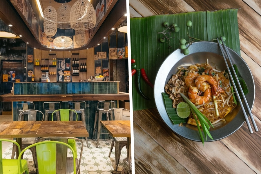 the interior and the pad thai at yaowarat new restaurant in central