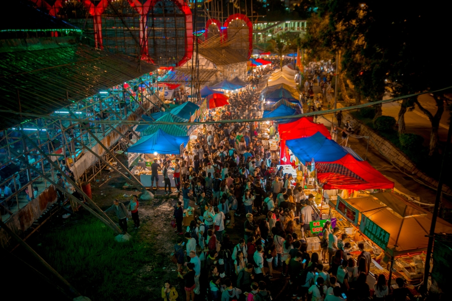 tsing yi bamboo theatre at night