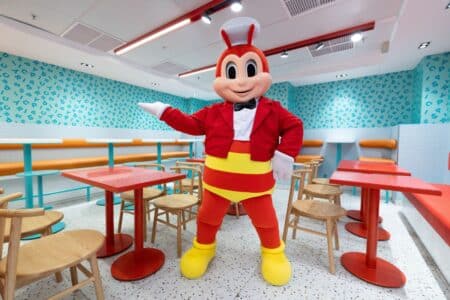 jollibee mascot in the new restaurant in tst