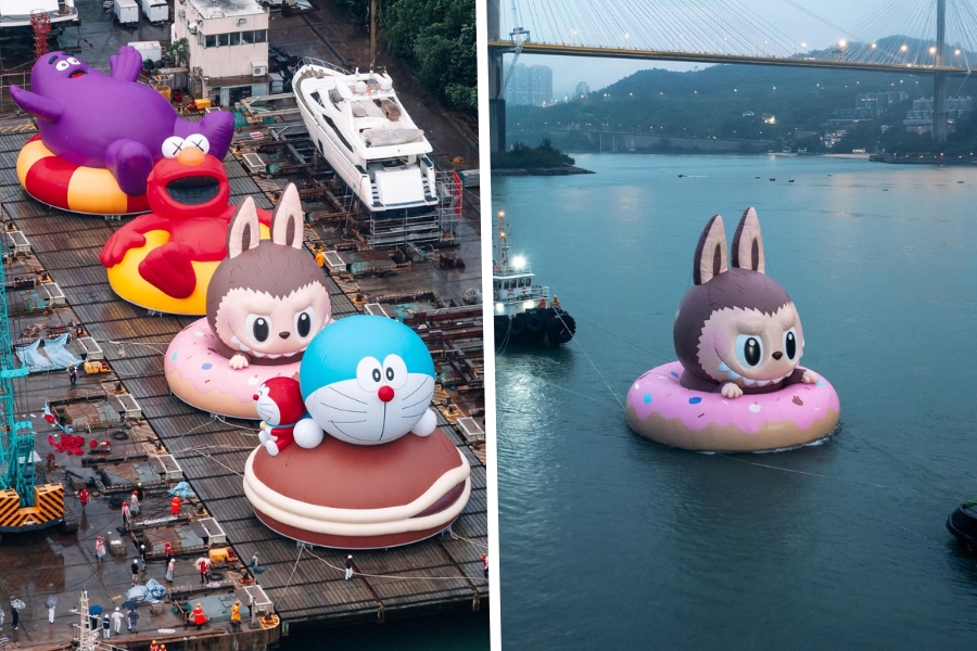 inflatable characters like doraemon, labubu, elmo to be displayed in the event