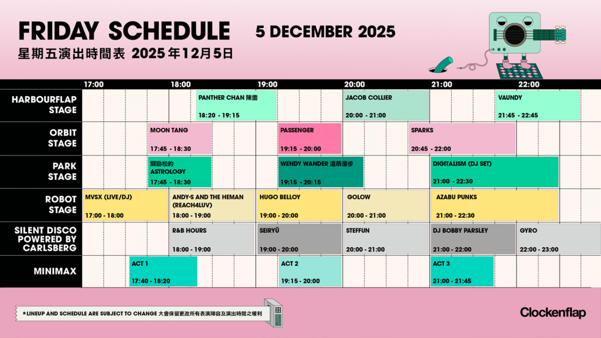 clockenflap 2025 friday schedule