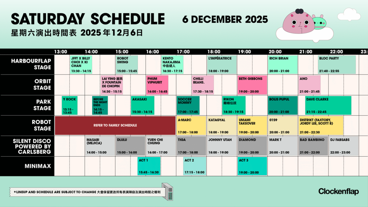 clockenflap 2025 saturday schedule