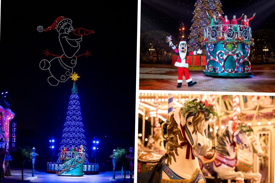 Tree lighting drones and snowfall on Main Street USA (© Hong Kong Disneyland)