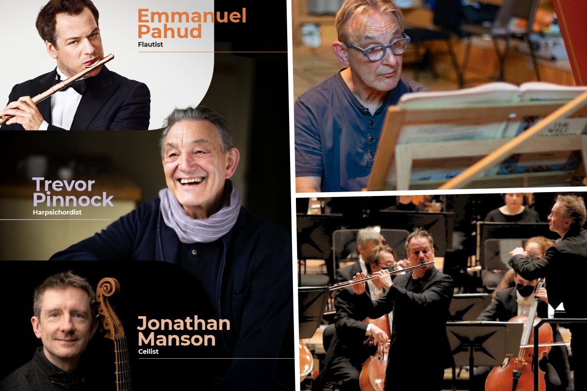 Three Baroque Virtuosi Reunite in Hong Kong for One Night Only of Bach in March 2026 trevor pinnock emmanuel pahud jonathan manson for hong kong arts festival