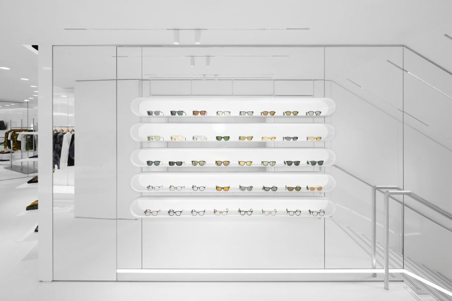 All-white interior of the BAPE flagship store at 1881 Heritage in Hong Kong
