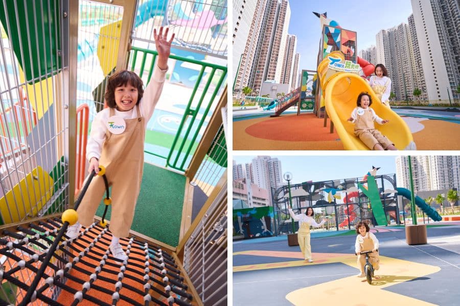 Child climbing inside a vertical play structure at The Wonderful Town of Play in T Town North (Above The Line)