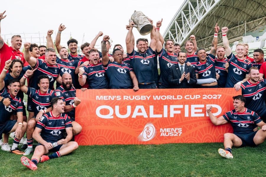 Hong Kong celebrate after sealing qualification for the Men’s Rugby World Cup 2027 (HK Rugby)