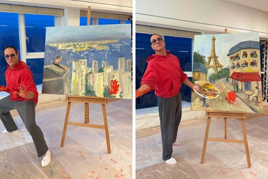 Two of Jean-Claude Van Damme’s 12 paintings shown at the Hong Kong vernissage (Jcvd.online)
