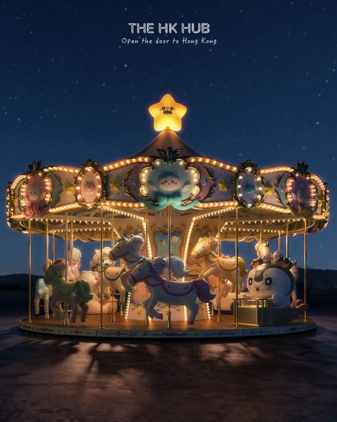 Chiikawa carousel concept during night time (AllRightsReserved)