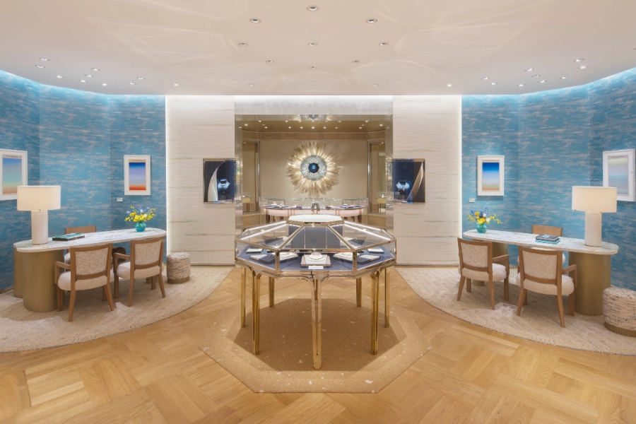 Interior of Tiffany Blue Box Café at Lee Gardens in Hong Kong