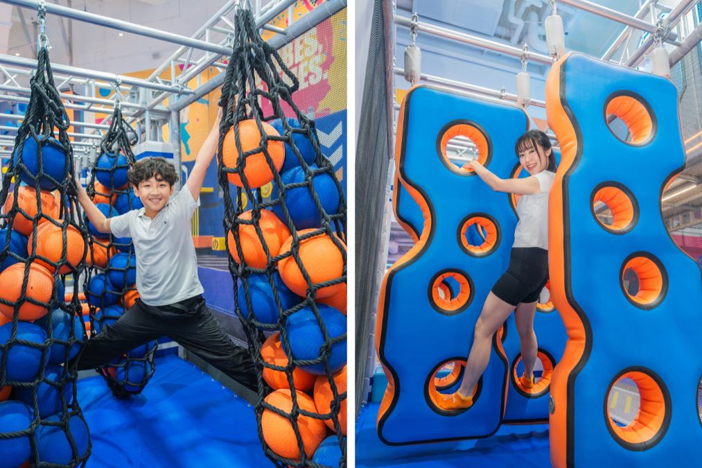 Zone 3 timed aerial circuit with suspended grips for fast ninja-style movement (Xventure HK)