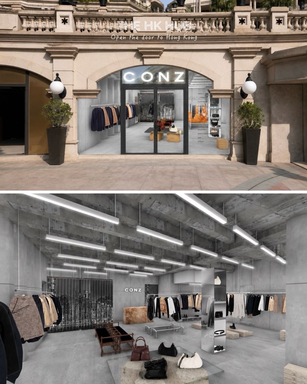 CONZ Hong Kong store design showing the storefront and interior at 1881 Heritage in Tsim Sha Tsui (Tokyo Base)