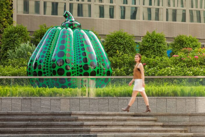 A Rare 3-Metre Green Yayoi Kusama Pumpkin Finds Permanent Home in Kai Tak yayoi kusama green pumpkin sculpture kai tak